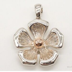 Joseph Esposito Signed Flower Pendant Enhancer in Sterling Silver 925 & 14K
